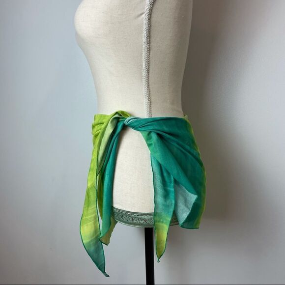 Green Tie Dye Swimsuit Cover Up Tie Up Skirt one size - Picture 5 of 7